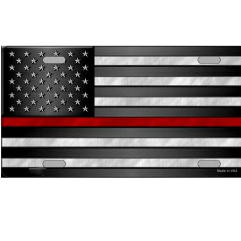 American Flag Thin Red Line Metal License Plate